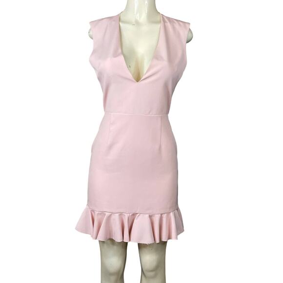 NBD Senseless Sleeveless Dress Deep V Neck Open Back Ruffle Trim Pink SZ Medium - Picture 1 of 8